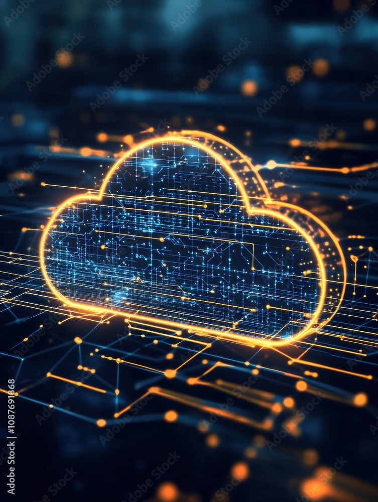 Fototapete a bright cloud symbol glows amidst a web of digital lines and connections, illustrating the concept 