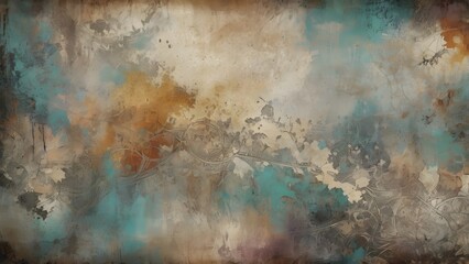 Grunge Background with Vintage Textures, Faded Teal Hues, Distressed Patterns, and Rustic Aesthetic Design