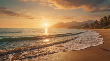 Fototapeta premium Sunsets of Serene beach sun tropical ocean