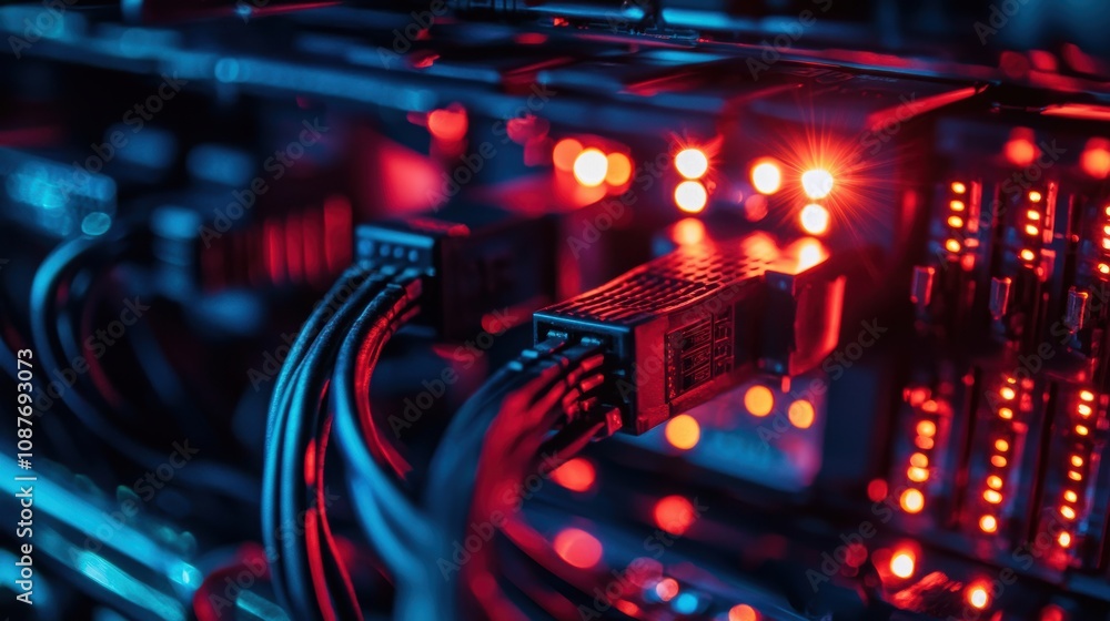 Poster intricate data center wiring and lights: technology precision for it infrastructure design
