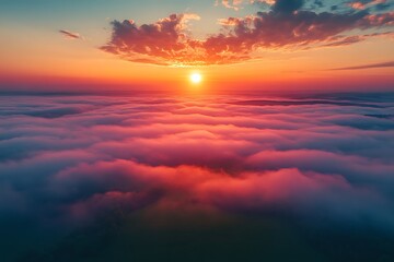 Fototapeta premium Amazing view at scenic landscape on a beautiful river and colorful sunset with reflection on water surface and glow on a background, spring season landscape 