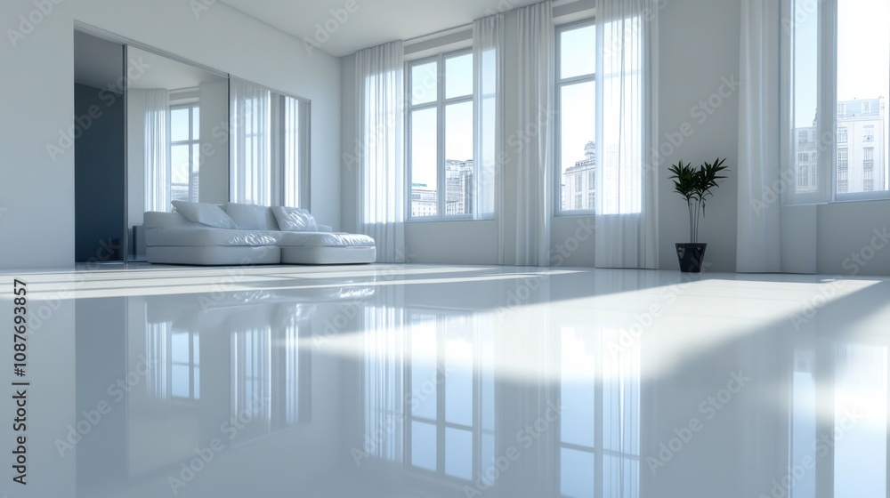 Poster smooth, pristine white surface with soft lighting and a slight gloss effect, ideal for backgrounds