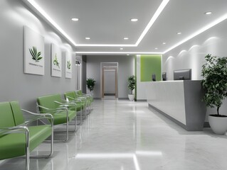 Modern Clinic Waiting Area Design With Green Accents
