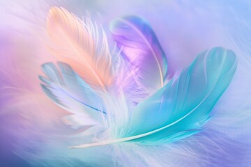 Obraz premium An abstract background featuring soft pastel-colored feathers, creating a gentle and soothing atmosphere