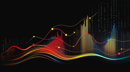 Naklejka premium Abstract black background with Colorful charts and graphs with statistics to innovative analyze business potential and forecast future development of companies growth.
