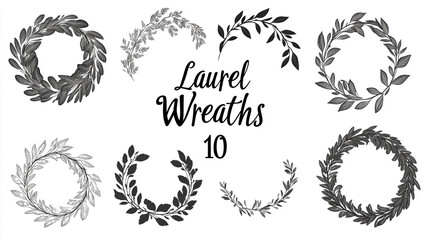 Obraz premium Ten Elegant Laurel Wreaths Floral Frames Botanical Design Elements Wedding Invitatio
