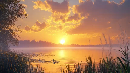 Tableau sur aluminium Paysages Beautiful sunrise, new beginnings, fresh hope brings the promise of a new day, full of possibilities  © sablengjago