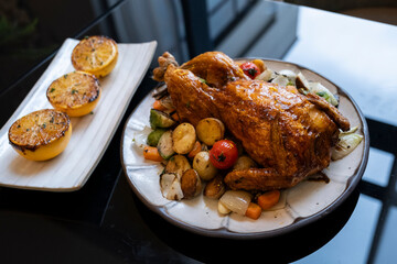 Christmas  cooked turkey is ready to serve