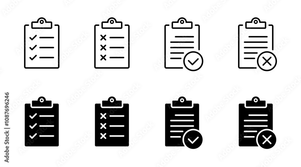 Poster clipboard file icon set. document, file, notepad icons. clipboard, document page icon collection