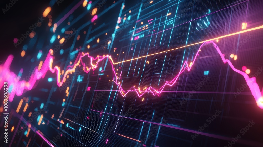Aufkleber futuristic 3d line graph depicting global ai-driven automation trends by industry (2020-2024)