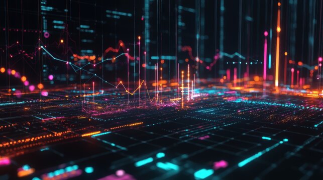 Futuristic 3D Scatter Plot of AI-Driven Automation and Workforce Productivity Across Industries