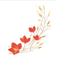 red and gold flower elements border elegant style modern vector illustration minimalist style against a white background
