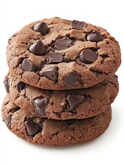 Fototapeta premium Delicious chocolate chip cookies stacked on a white background