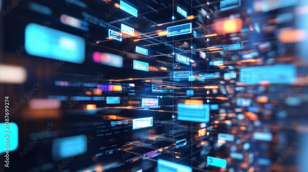 Poster abstract digital network with blue and orange data streams