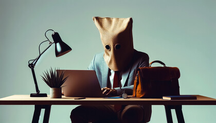 man with bag on head