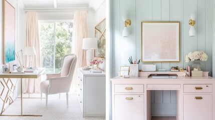 Fototapeta premium Two Stylish Feminine Home Office Desk Designs