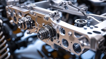 Obraz premium Truck frame in close-up, realistic detailing on axle, suspension, and metal structure