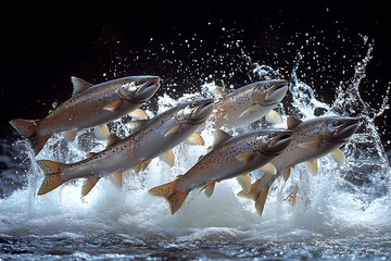 Wild salmon swimming upstream at Brooks Falls in Katmai National Park