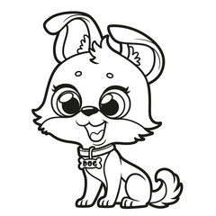 Cute cartoon little puppy outline for coloring on a white background