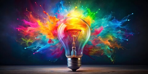 Exploding Lightbulb Colorful Ink and Creative Concept, Abstract Photography, Idea, Inspiration Innovation, Creativity