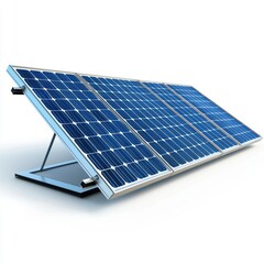 Solar panel on stand, efficient renewable energy source, isolated on a white background.