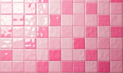 Pink tile wall chequered background bathroom floor texture. Ceramic wall and floor tiles mosaic background in bathroom, Generative AI
