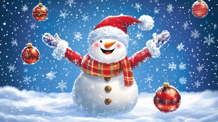 Naklejka premium Vector set of holiday elements with Santa, snowman, baubles, and ribbons, ideal for Christmas greeting cards.