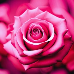 Macro photography of a rose, deep pink, with delicate petals, sharp focus, minimalistic composition, ultra-realistic, soft shadows creating subtle depth. AI generated.