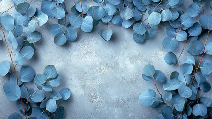 A serene arrangement of eucalyptus leaves on a textured background.