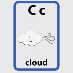 Alphabet flashcard for children with the letter c from cloud
