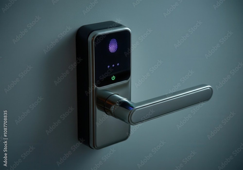 Poster modern fingerprint scanning door lock system providing enhanced security and access control on a whi