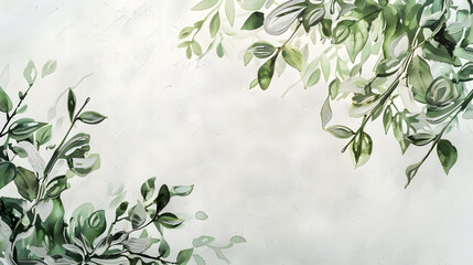 elegant green branches and silver leaves artwork on white background highlighting nature's beauty. generative ai