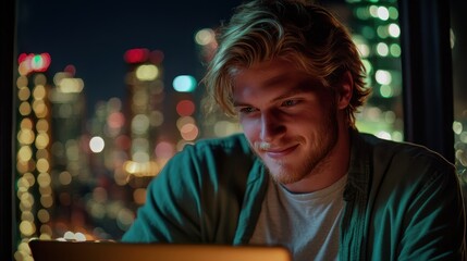 Obraz premium The Man with Laptop Glow