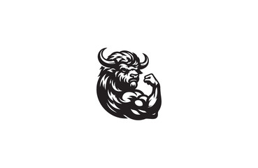 buffalo silhouette vector outline art illustration logo design