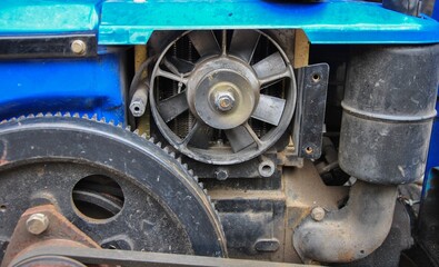 close-up of a walk-behind tractor engine