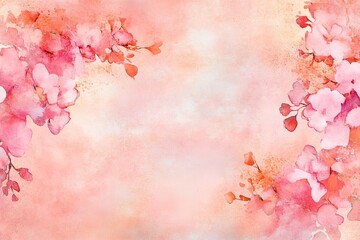 Soft coral pink and light sky blue abstract watercolor background with floral accents in a harmonious composition