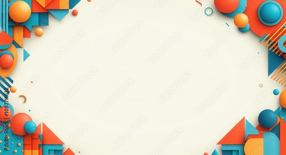 Poster Colorful geometric shapes create a dynamic border on a light background, offering ample copy space for text or design elements