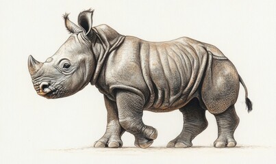 Fototapeta premium A Young Rhino Walking: Witness the Grace and Power of a Gentle Giant