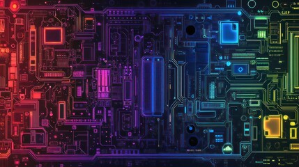 Fototapeta premium Background motherboard circuit neon rainbow glowing futuristic technology wallpaper AI generated image