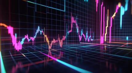 Fototapeta premium Futuristic 3D Line Graph Illustrating 2024 Tech Market Trends for Finance Visualization