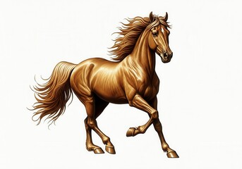 Obraz premium Golden horse with flowing mane and tail running on a white background