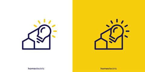 Home Lightbulb Logo Design. Home and Electicity Symbol with Lineart Outline Style. Smart Home Logo Design Template.