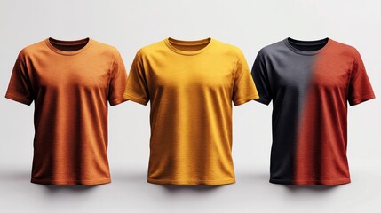 Yellow Muscle T-shirt Mockup Front Side Back Views. Generative AI