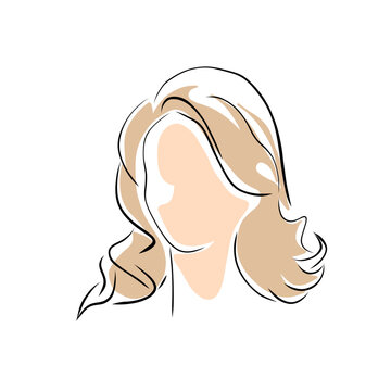 recommend clip art: Hairdresser, Line art woman with beautiful wavy hair, isolated vector drawing illustration. Hairstyling