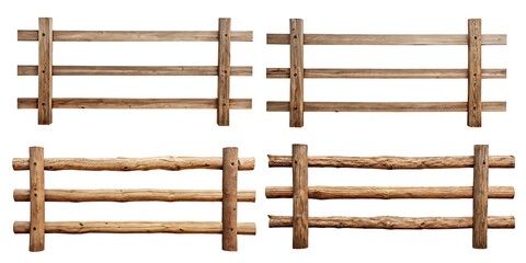 Wooden fence variations set for outdoor, rustic, or gardening themes

