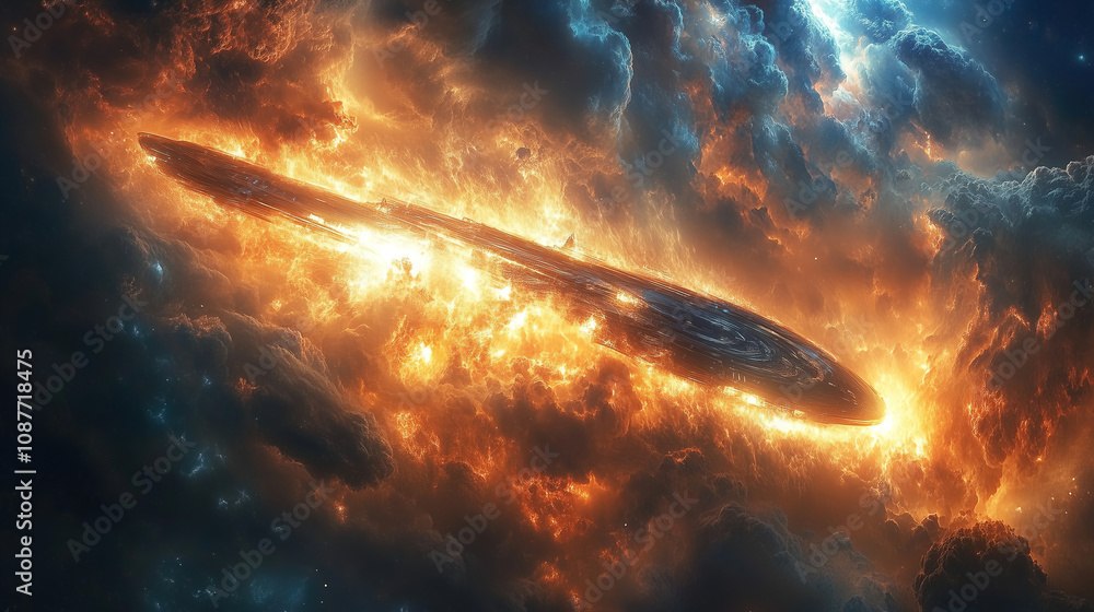 Aufkleber Explosive cosmic event with swirling gases and vibrant colors illuminating the dark expanse of space in a breathtaking display. Generative AI
