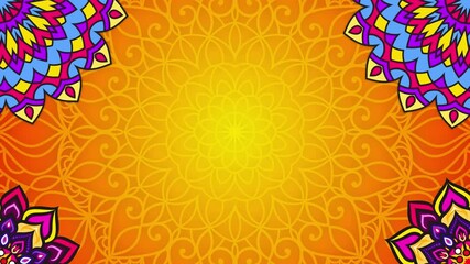 Abstract horizontal mandala 4k video footage, colorful floral vintage decorative element's, Mandala animation with seamless looping, Editable background