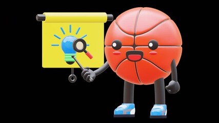 3D Basketball Character Teaching Alphabet And Graphs Suitable For Education And Learning Concepts. Transparent Background. Alpha Background. Looping Animation. - Powered by Adobe