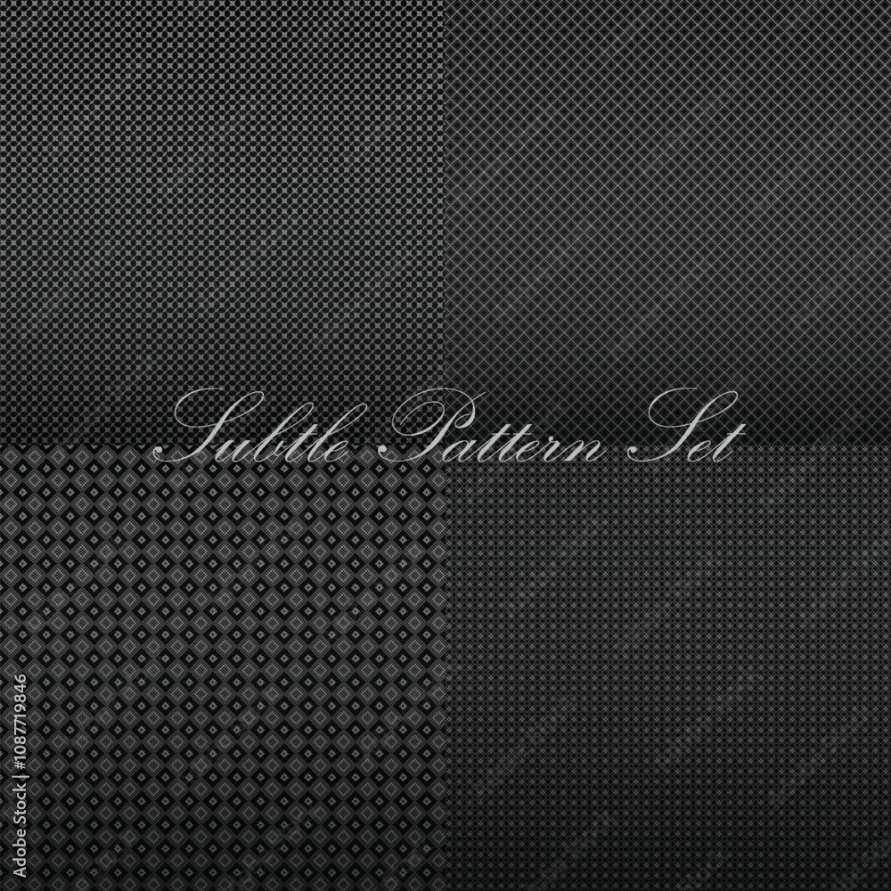 Poster a set of subtle seamless black patterns.