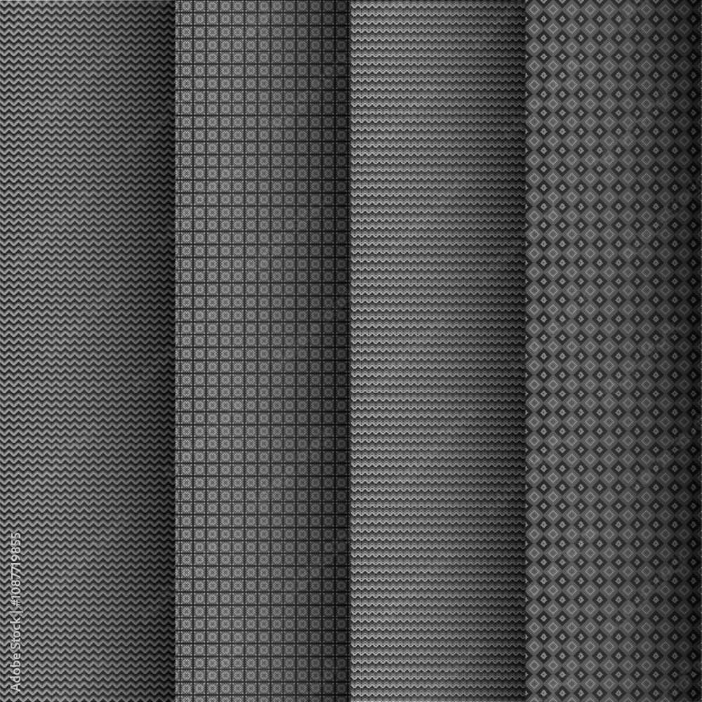 Poster a set of subtle seamless black patterns.